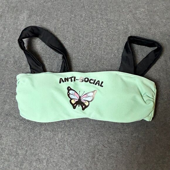 Jac Vanek Anti Social Social Club Bandeau Bikini Top Black Mint Women Size Small - Picture 1 of 3